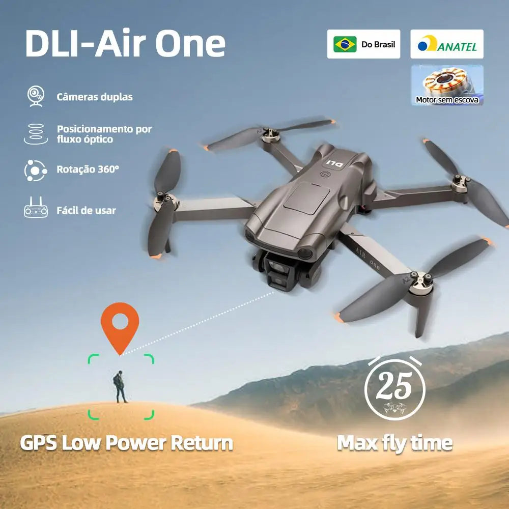 Drone DLI-Air One Profissional Com GPS Retorno Automático, Câmera Dupla 4K HD E até 25 Minutos De Voo Para gravação Ao Ar Livre