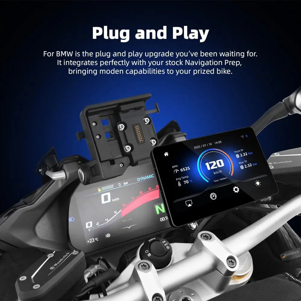 6.2 Inch Wireless Motorcycle CarPlay & Android Auto for BMW Motorcycles - Native Wonder Wheel，1200-Nit，IP69，Plug & Play