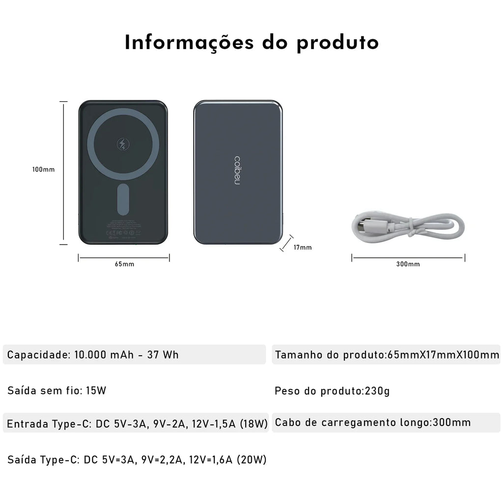 Magnetic Power Bank 10000Mah 15W Fast Wireless Charging with 20W Type-C Input for iPhone and Android Slim and Portable