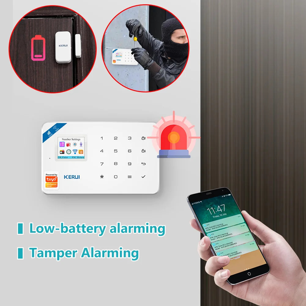 BR Delivery KERUI WIFI+GSM Home Alarm Kit Work With Tuya Smart Motion Sensor Detector 433MHZ Wireless Burglar Alarm Security