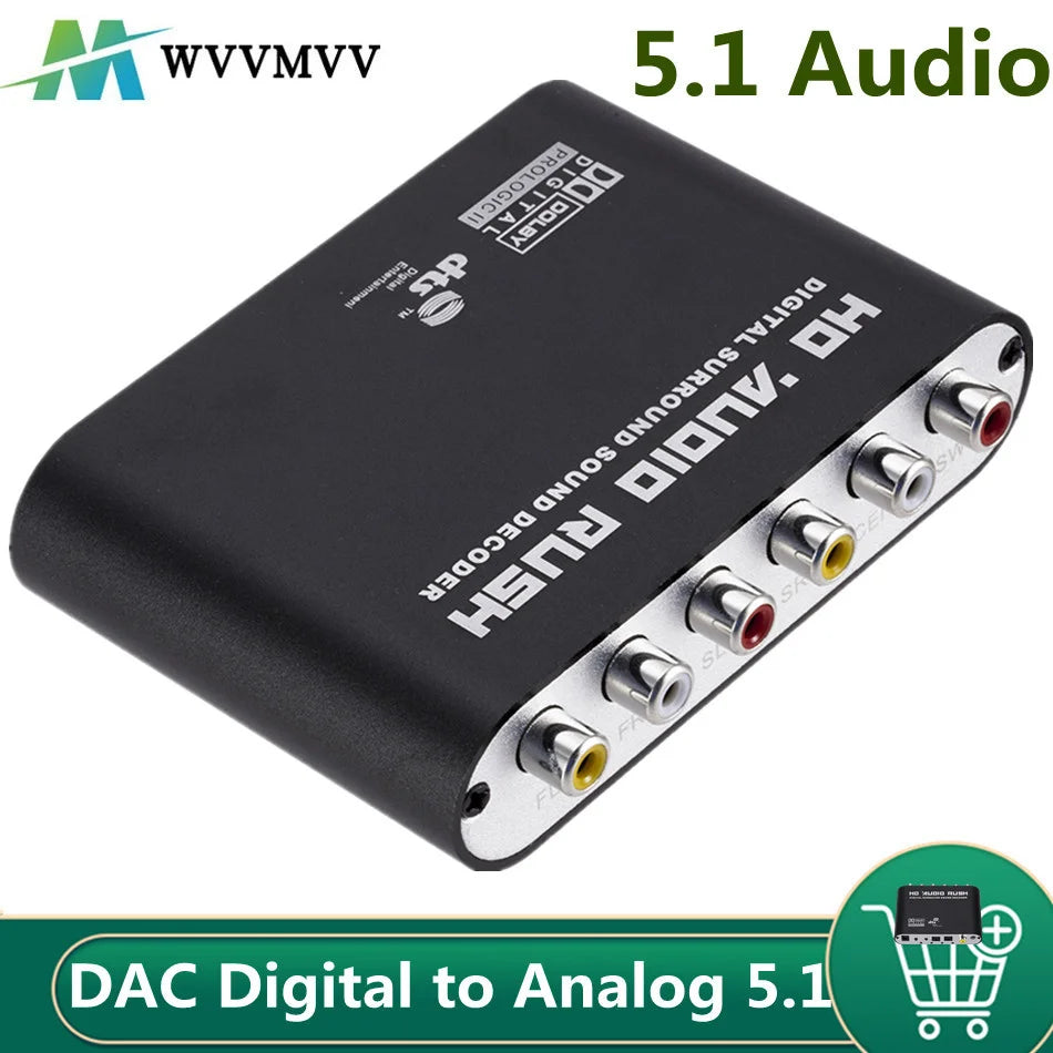 WVVMVV5.1 CH Audio Decoder SPDIF Coaxial to RCA DTS AC3 Optical Digital Amplifier Analog Converter Amplifier HD Audio Rush