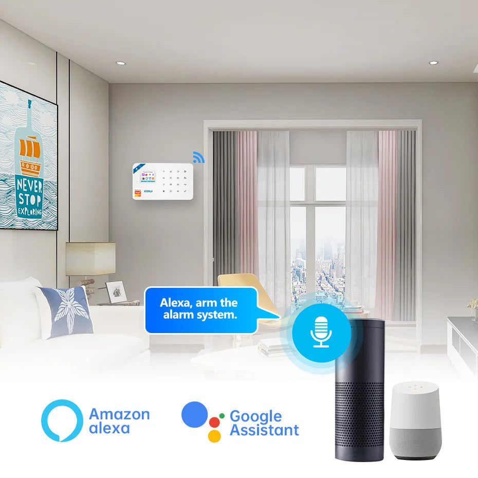 BR Delivery KERUI WIFI+GSM Home Alarm Kit Work With Tuya Smart Motion Sensor Detector 433MHZ Wireless Burglar Alarm Security