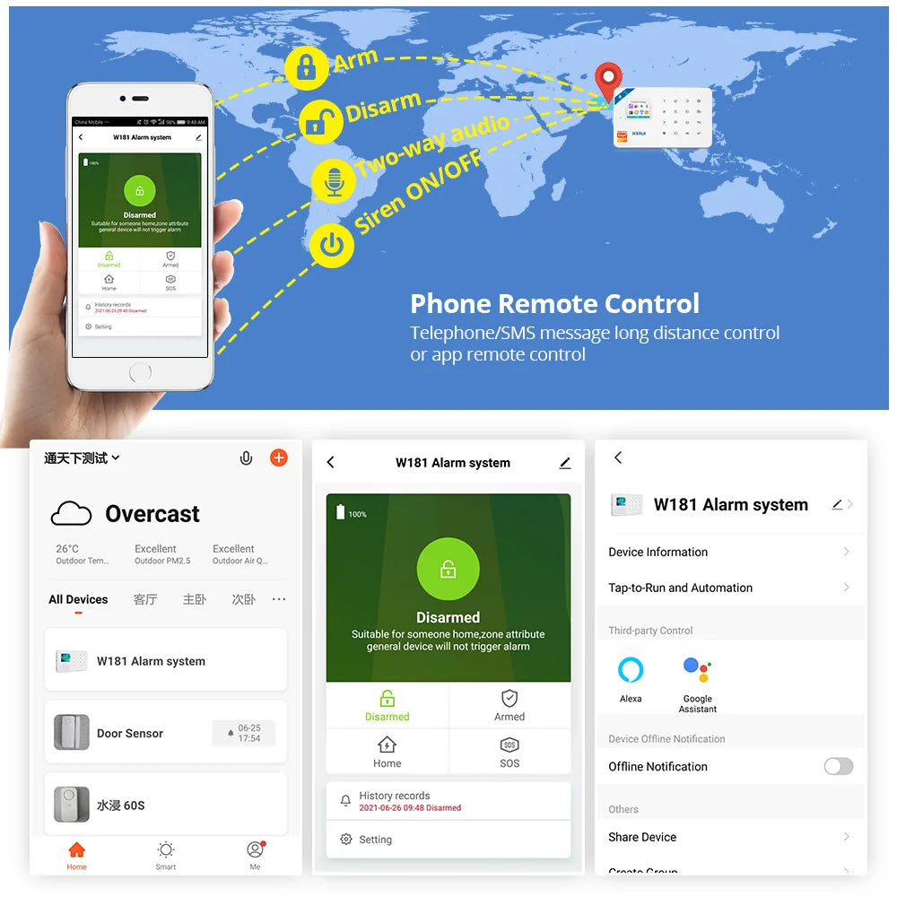BR Delivery KERUI WIFI+GSM Home Alarm Kit Work With Tuya Smart Motion Sensor Detector 433MHZ Wireless Burglar Alarm Security