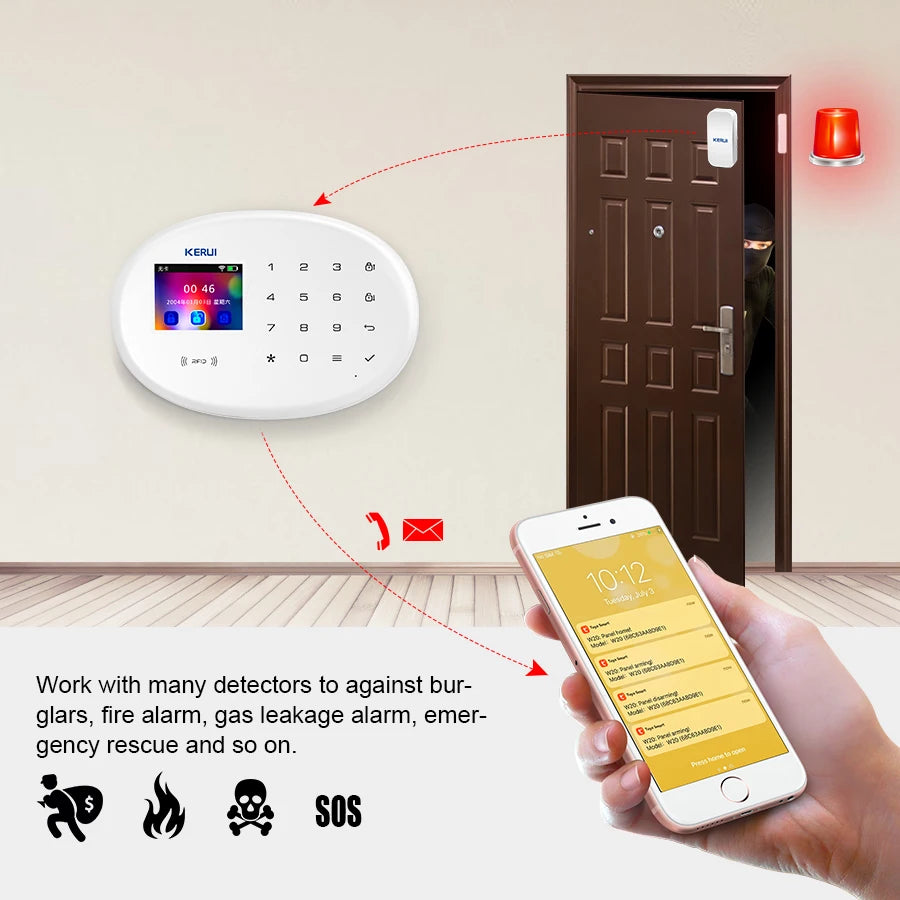 From Brazil Warehouse KERUI Home Alarm System Tuya Smart WiFi GSM Alarm for Home Burglar Security Alarm Wireless PIR Sensor W202