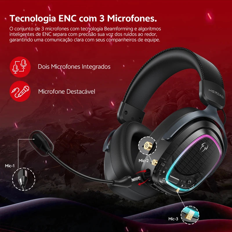 QCY Gaming Headset Heroad GT2 THX Spatial Audio+ 7.1.4 Tri-mode RGB 3-Mic ENC Over Ear Headphone for PC/PS4/PS5 Headset Gamer