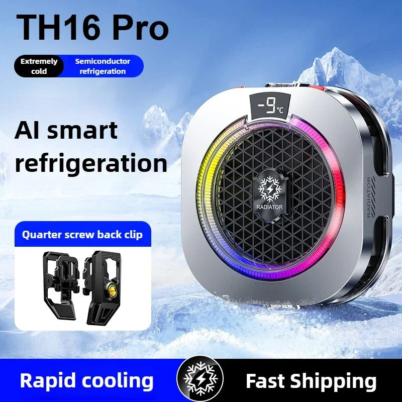 TH16 Pro High-Power AI Strong Cooling Semiconductor Magnetic&Back-clip Mobile Phone PUBG Game Cooler for IPhone Android Radiator
