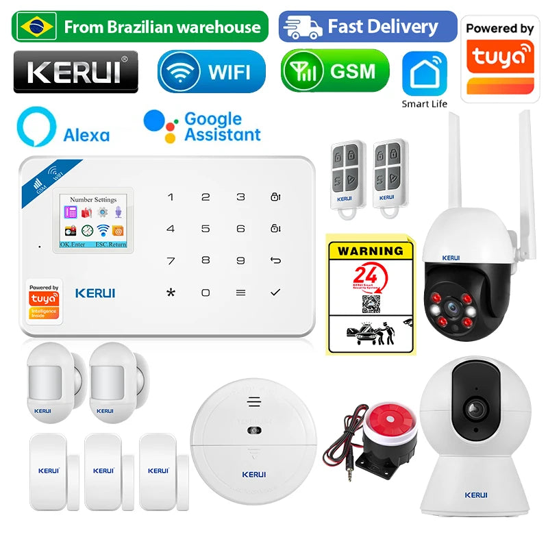 BR Delivery KERUI WIFI+GSM Home Alarm Kit Work With Tuya Smart Motion Sensor Detector 433MHZ Wireless Burglar Alarm Security