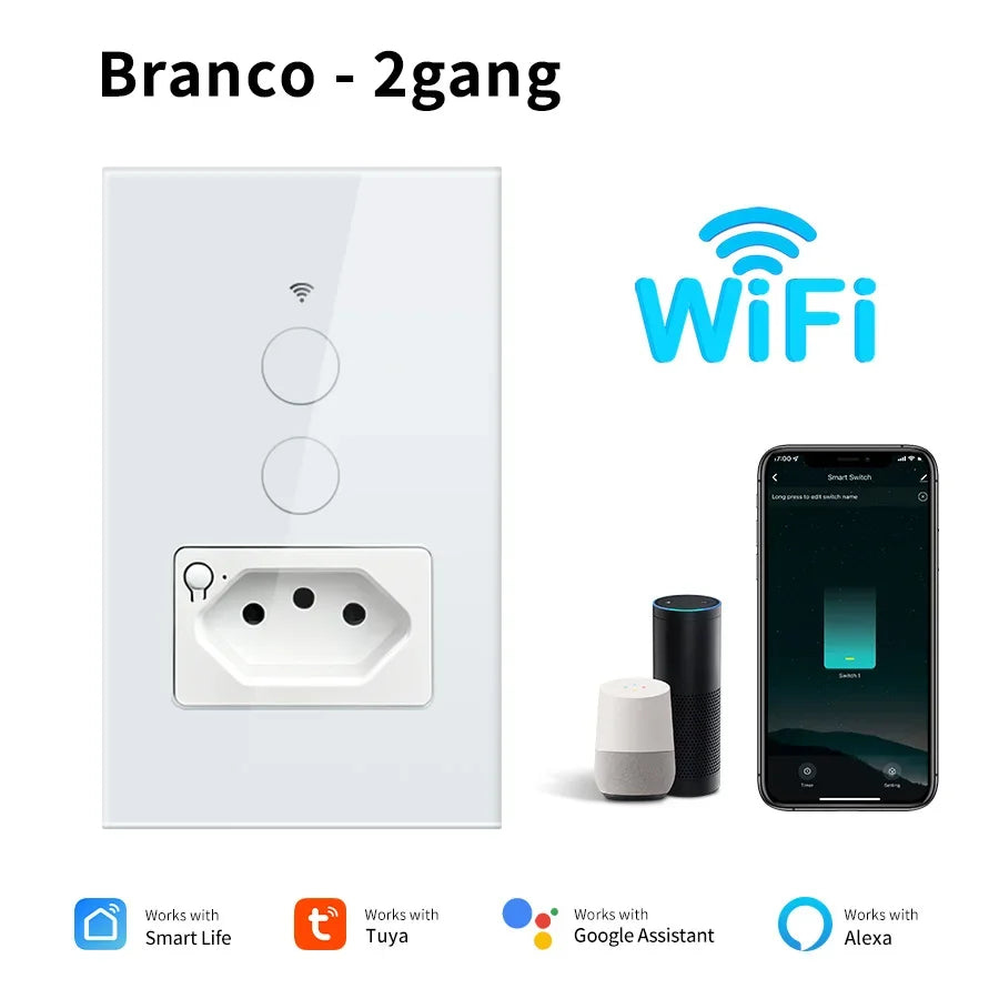 Brazil Socket Smart WiFi Touch Switch Tuya APP Remote Control Alexa Google Home Timer Schedule 1/2 Gang Wall Switch Panel