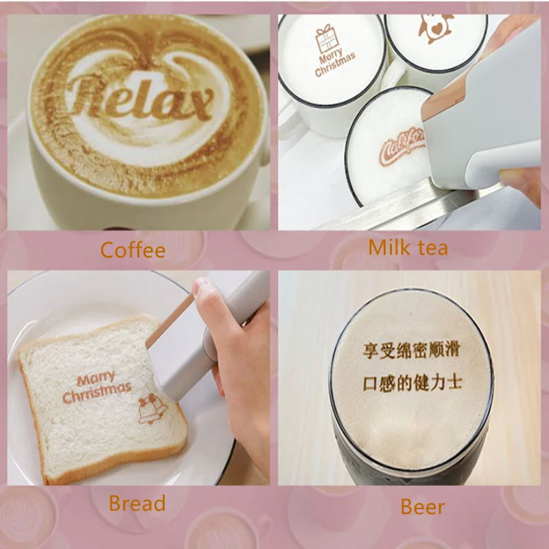 EVEBOT Handheld Food PrintPen Portable Mini Coffee Latte Art Printer, Macaron Cookie DIY Design PrintPen Bluetooth 4.2
