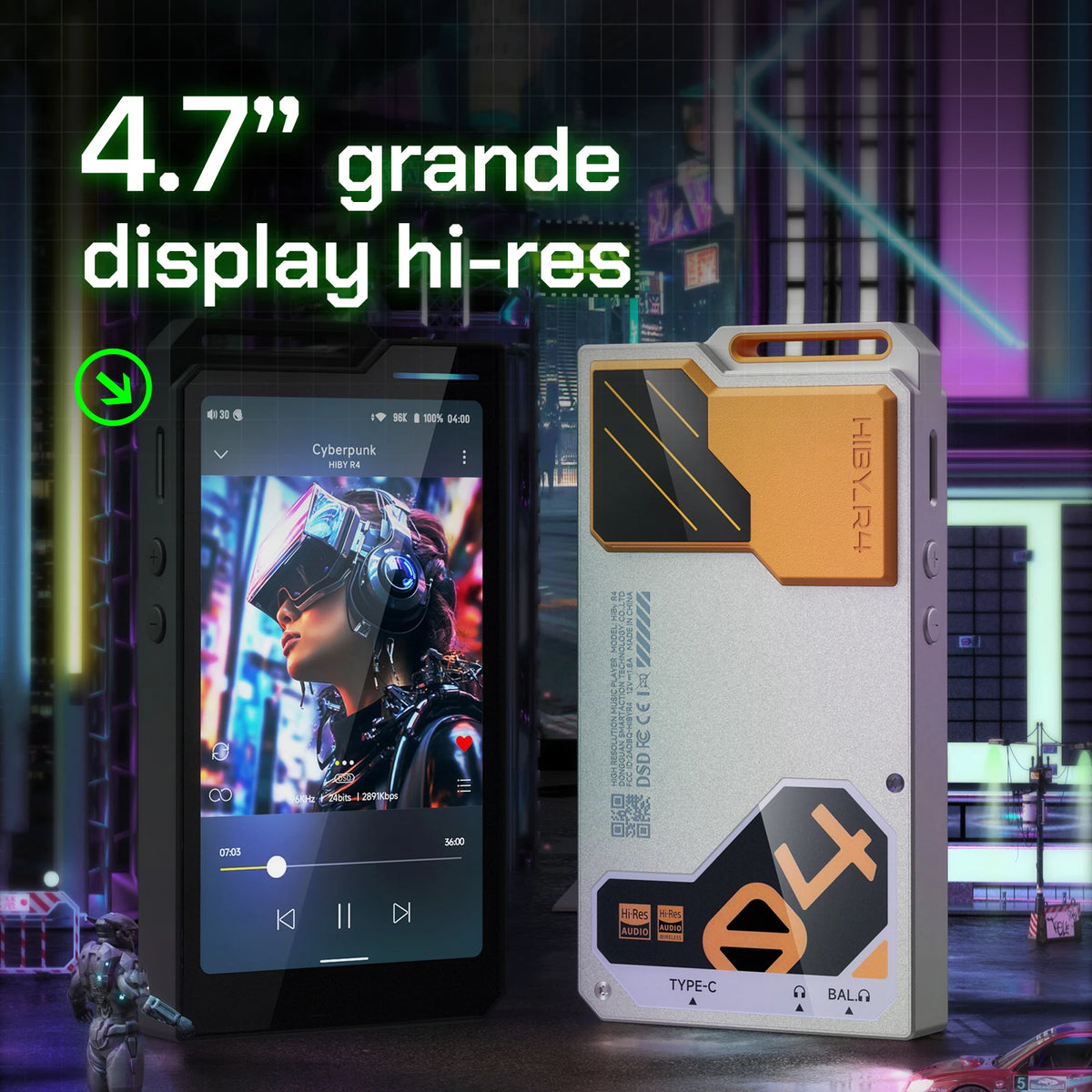 HiBy R4 ES9018Q2M*4 Android12 HiFi Music Player MP3 Audio Bluetooth WiFi DSD256 MQA 16x USB DAC Headphone AMP 11hr 4.7'' OPA1652