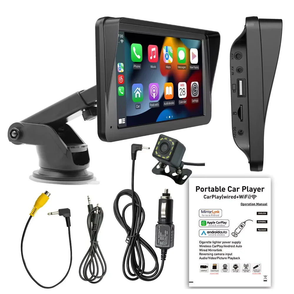 BQCC 7inch Car Radio Multimedia Video Player Wireless Carplay And Wireless Android Auto Touch Screen Sun Visor 5300