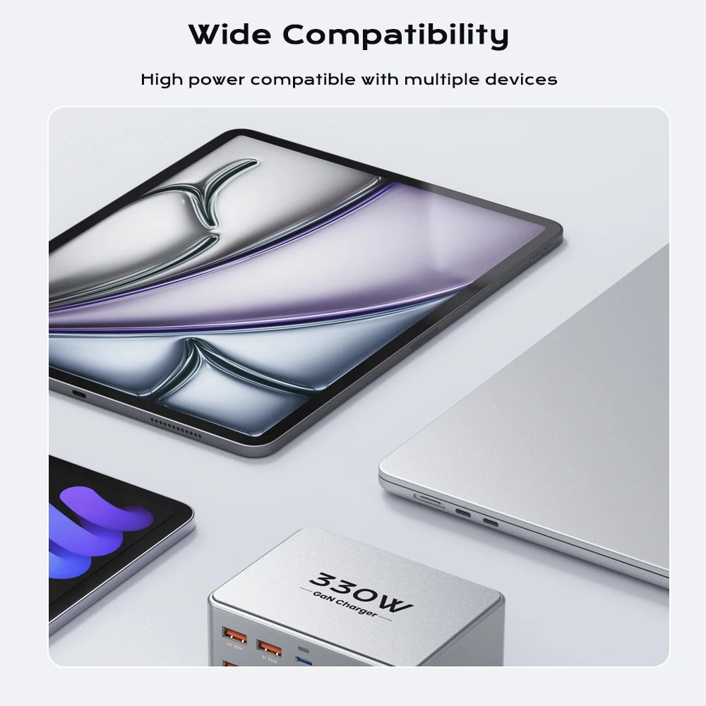 330W GaN USB C Charger 10-Port Desktop Charger Type C 100W PD3.0 PPS QC3.0 Fast Charging for MacBook Tablet Samsung iPhone 15 16