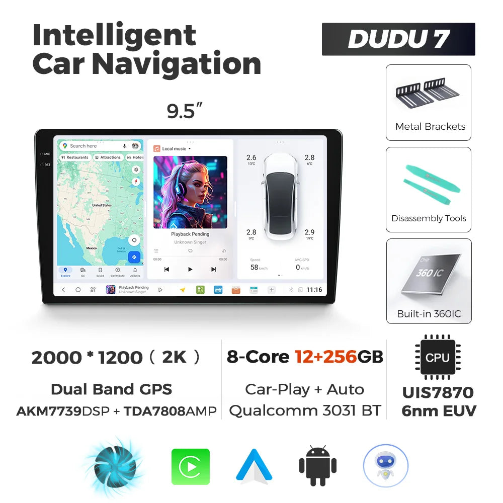 DUDUAUTO DUDU3/4/5/6/7 9.5/10.36inch Android 13 Car Radio Multimedia Player Intelligent System universal For Toyota Kia Hyundai