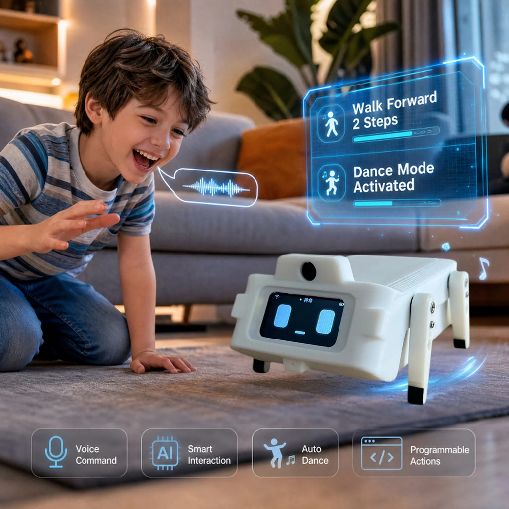 CLOUDRAKER Tuya Smart AI Robot Dog, 61+ Languages, 12+ Actions & Emojis, Voice Interactive Educational Toy for Kids