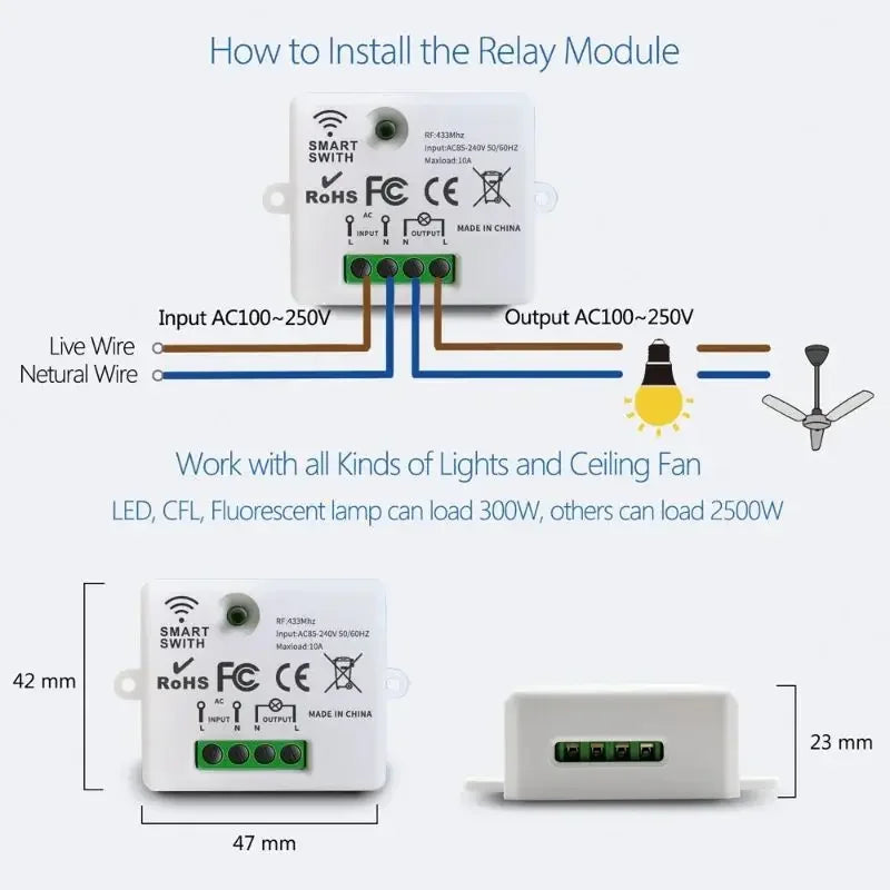 Self-powered 433Mhz Wireless Wall Switch Battery Required Remote Control Light Switch Waterproof 1 2 3Gang No Wiring