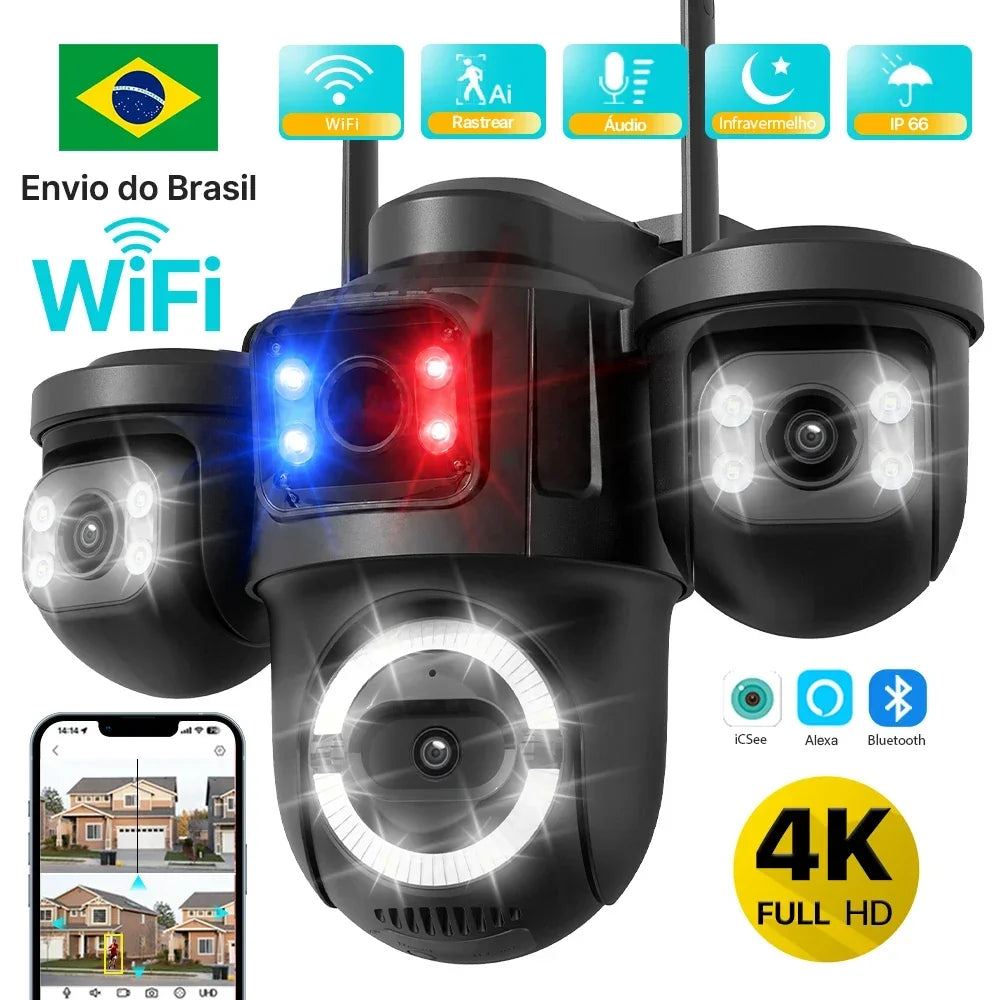 Three Lens WiFi Security IP Camera for Home Surveillance ICSEE PTZ Camera for Outdoor Night Vision Color