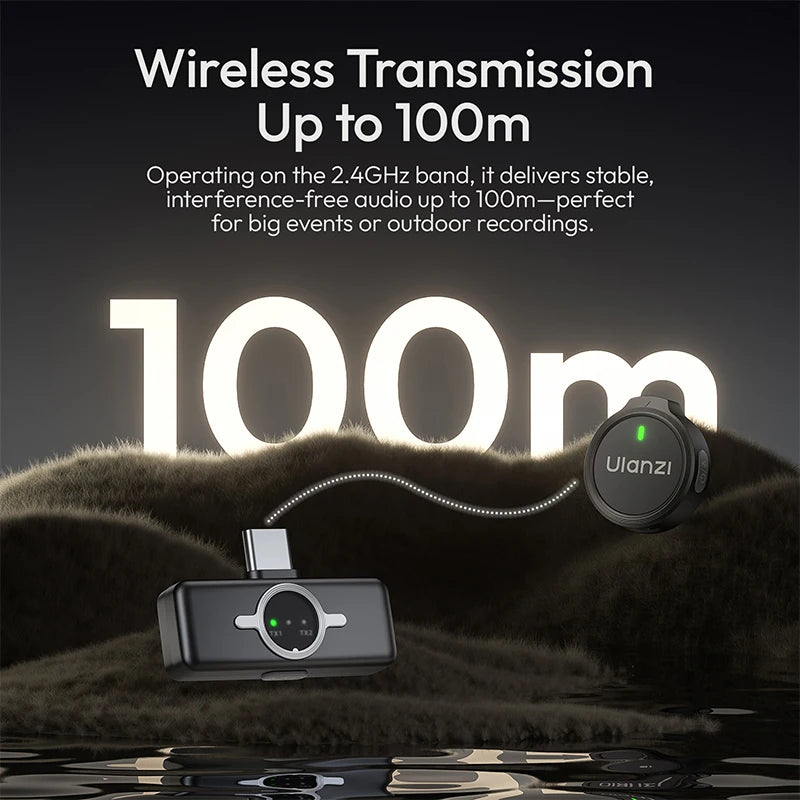 Ulanzi A21 Wireless Lapel Microphone Dual Recording 100M Transmission Noise Cancellation for Cameras Phone Video Recording Live