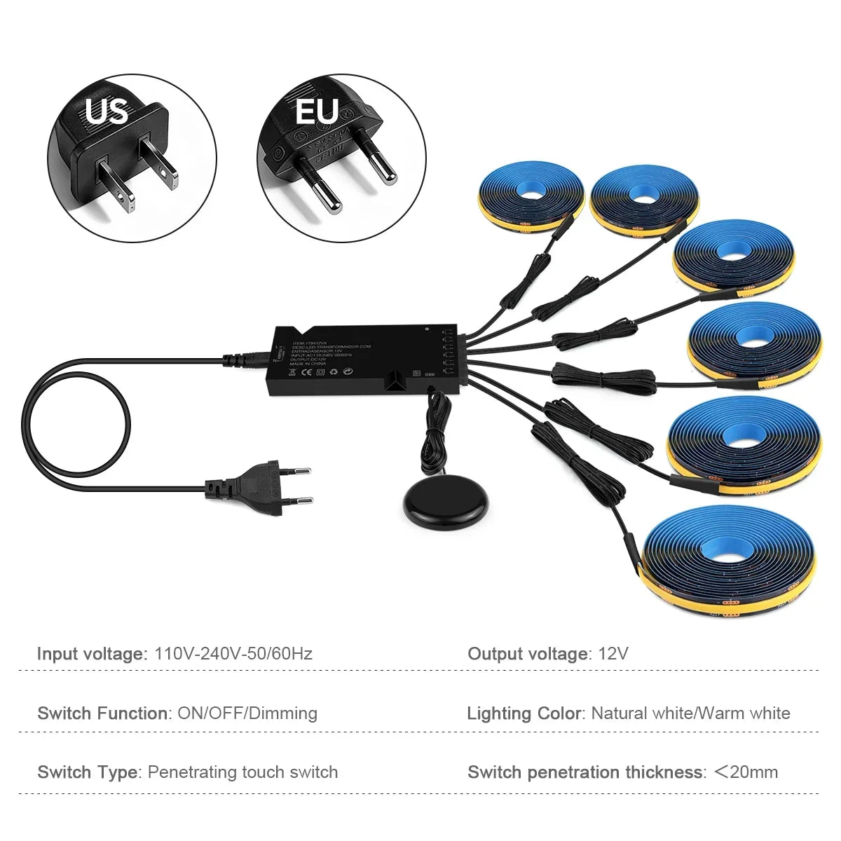 1/2/3/4/5/6-in-1 Black PCB Cob Acoustic Wall Panel Decor LED Strip Lighting Kit Hand Sweep Stepless Touch Dimmer Switch LED Tape