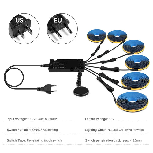 1/2/3/4/5/6-in-1 Black PCB Cob Acoustic Wall Panel Decor LED Strip Lighting Kit Hand Sweep Stepless Touch Dimmer Switch LED Tape