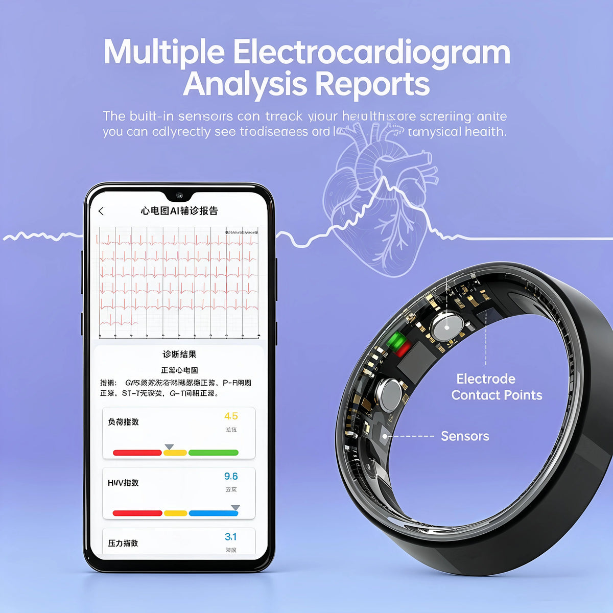 AI ECG Detection Smart Ring 2026 Blood Pressure Heart Rate Body Temperature Monitoring 5ATM Waterproof Multiple Sport Smartring