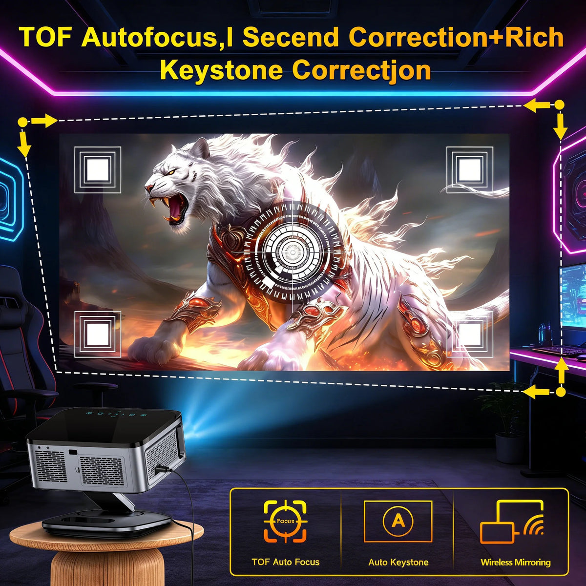 XIWBSY 4K Android TV Projector 46000Lumens Video Movie Beamer Offcial Google TV Daytime Projector TOF Laser Focus Home Theater