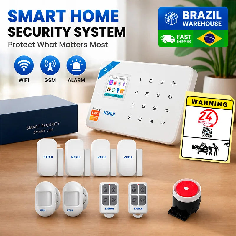 BR Delivery KERUI WIFI+GSM Home Alarm Kit Work With Tuya Smart Motion Sensor Detector 433MHZ Wireless Burglar Alarm Security