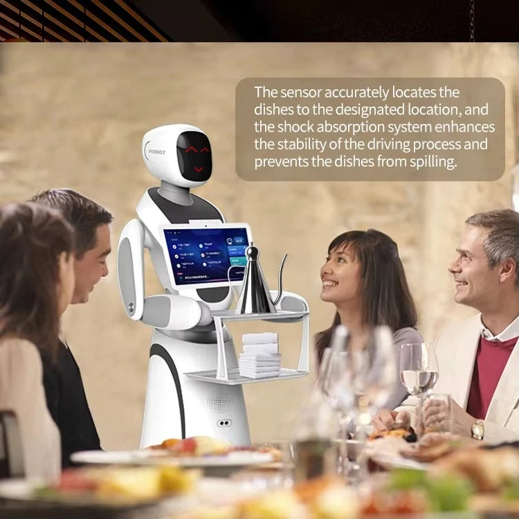 Amy Humanoid AI Robot Waiter for Restaurant / Coffee Shop Automatic Walk and Talk Meal Delivery Robot