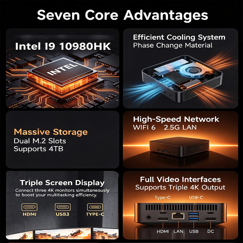 Intel Core I9-10980HK Mini PC 16GB 32GB RAM 512GB 1/2TB SSD Bluetooth 5.0 WiFi6 1000M Ethernet Windows 11 Gaming Office PC