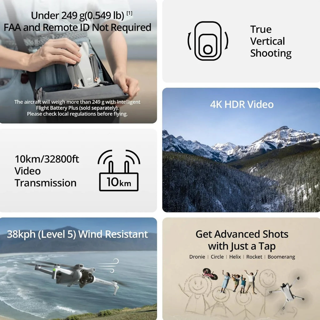 Original DJI Mini 3 Camera Drone 4K HDR 48MP GPS Foldable Quadcopter Under 249g 38-Min Flight with DJI RC or RC-N1