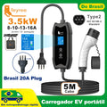 Feyree Type2 EV Charger 3.5kW 16A 1Phase 5M Cable EVSE Portable Charging Box CarCharger Brazil Plug 10A/20A for Electric Vehicle