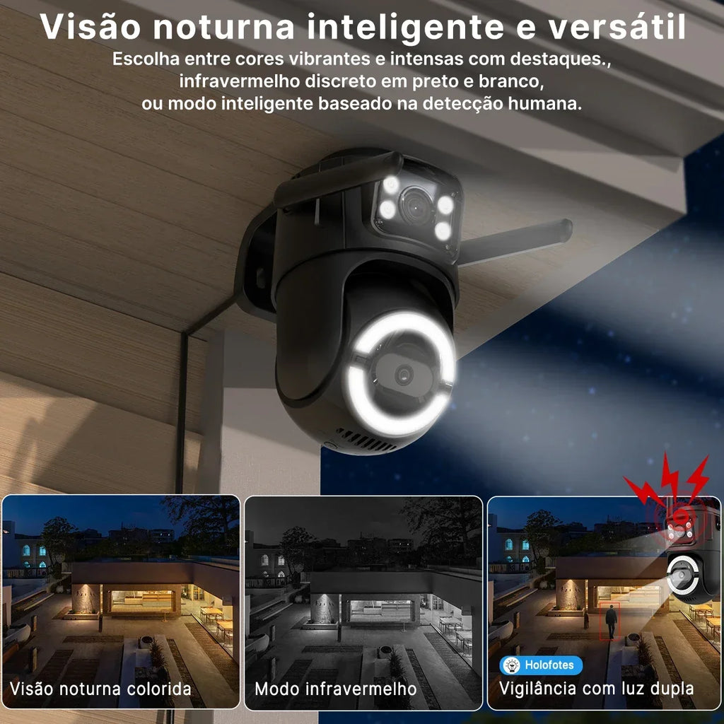 ICSee Wi‑Fi IP security camera with dual lens for outdoor use, PTZ, automatic tracking, and dual‑band connectivity