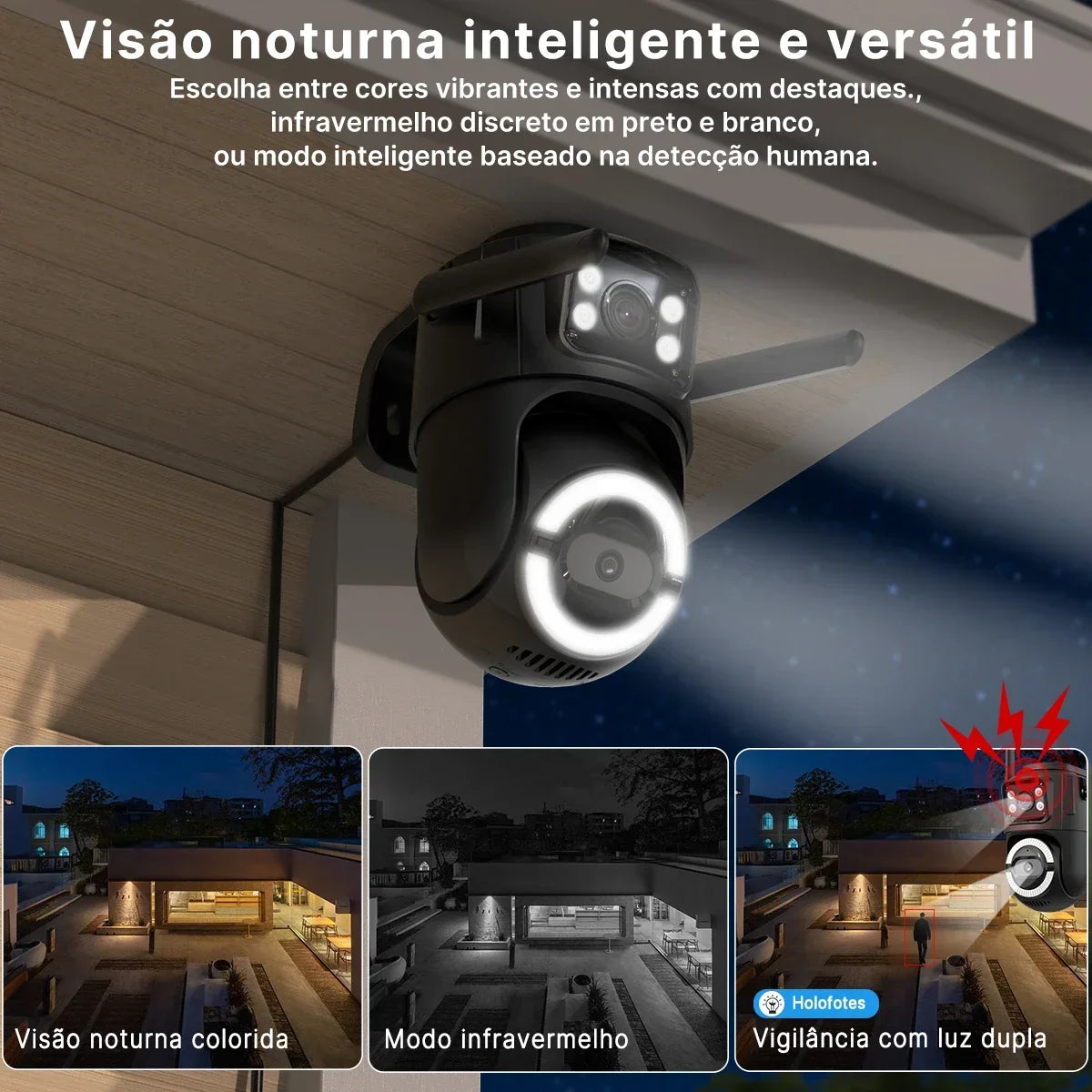 ICSee Wi‑Fi IP security camera with dual lens for outdoor use, PTZ, automatic tracking, and dual‑band connectivity