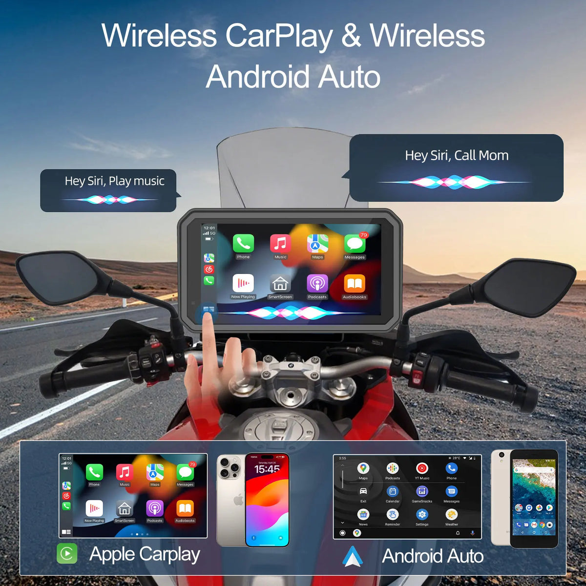 6" Motorcycle Wireless Carplay Navigation DVR Android Auto For BMW R1300GS S1000 XRF750GS XR M1000 R1200GS R1250GS