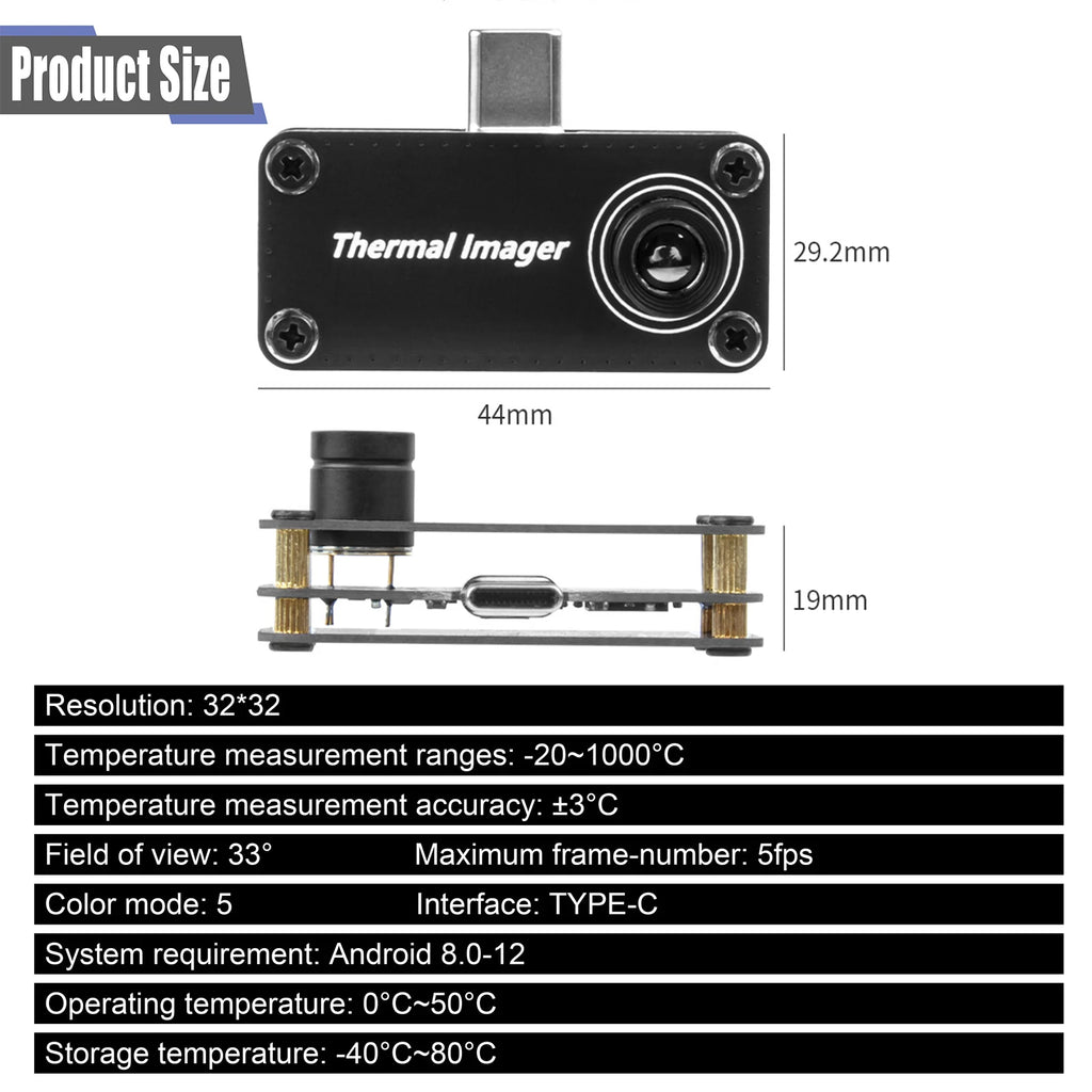 New Type-C Mobile Thermal Imager -20~1000°C 32*32 Pixels Infrared Camera APP Control Thermal Camera for Android Mobile Phone