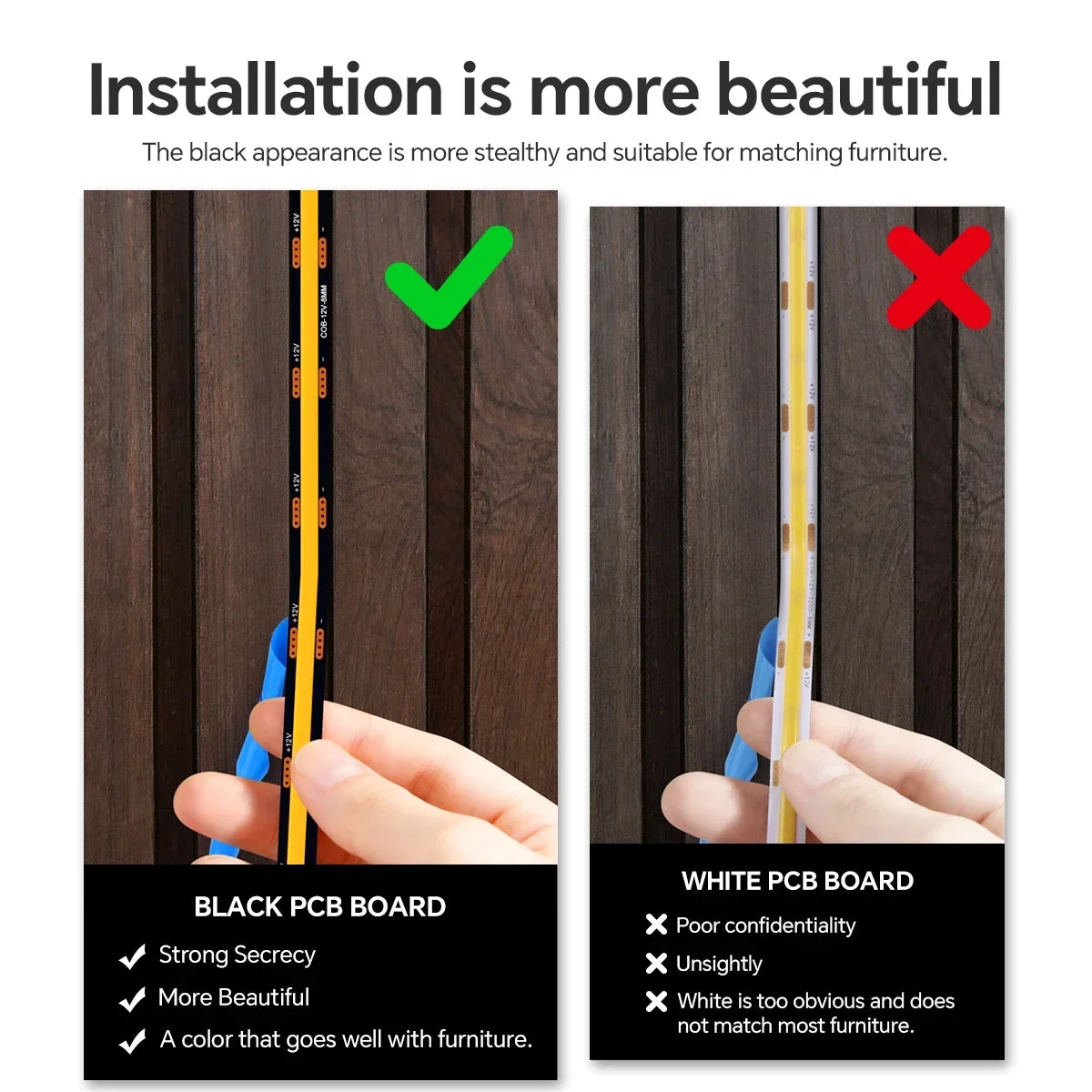 1/2/3/4/5/6-in-1 Black PCB Cob Acoustic Wall Panel Decor LED Strip Lighting Kit Hand Sweep Stepless Touch Dimmer Switch LED Tape