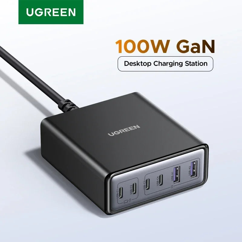 【Ship From Brazil】UGREEN 100W GaN Charger 6 in 1 Desktop Laptop Fast Charger For iPhone 18 17 16 Pro Max Macbook Tablet iPad