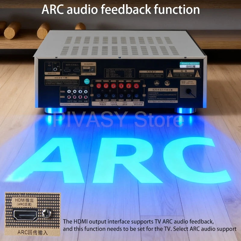 1200W Amplifier Bluetooth Amp SNR85dB Sound Amplifier HDMI 4K ARC Optical Coaxial  DSP For Karaoke 5.1 Channel Home Theater KTV