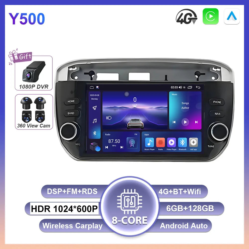 7'' Android 16 Auto Radio For Fiat Linea Punto evo 2012-2015 GPS WIFI Carplay Auto 4G Radio Stereo Multimedia Player Bluetooth