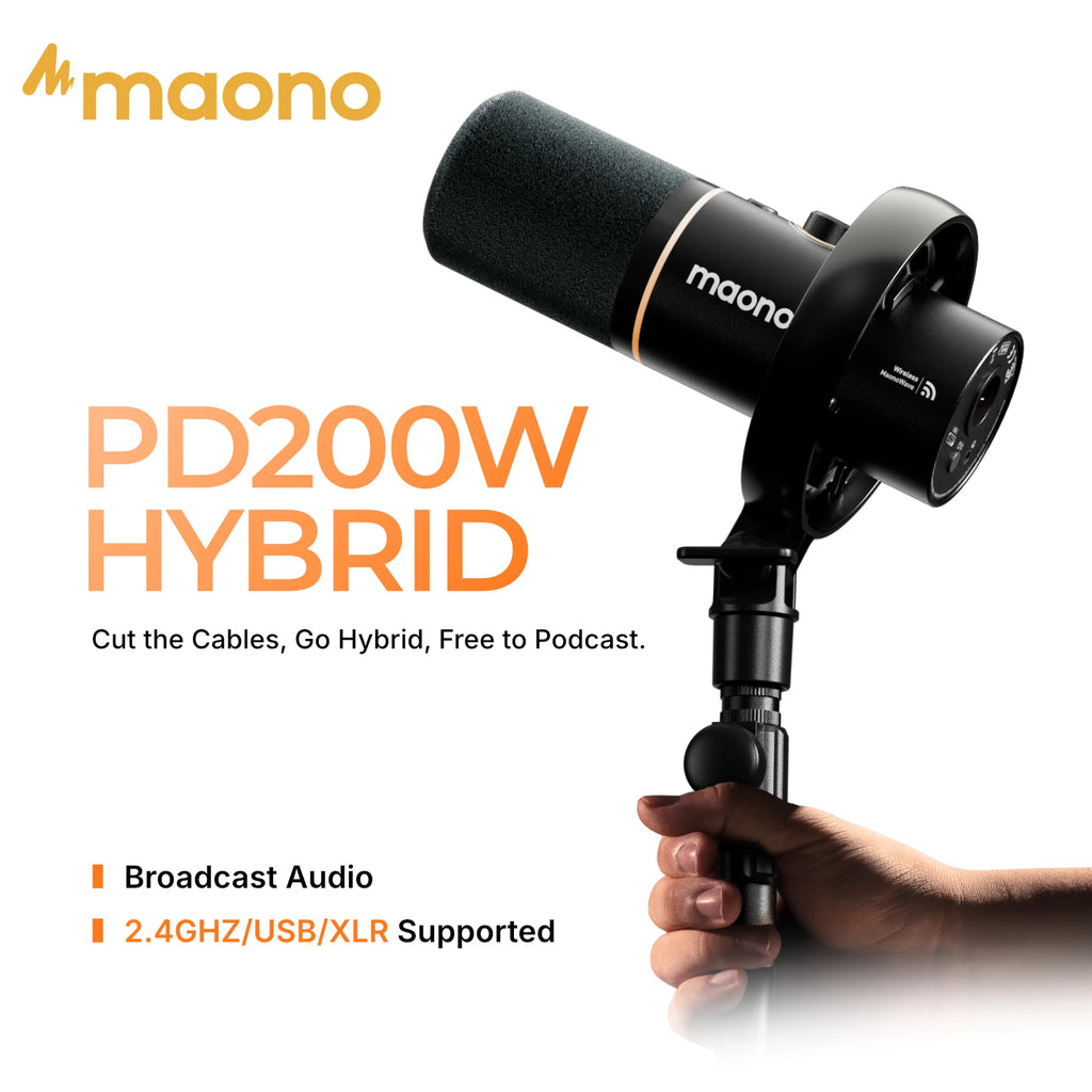 MAONO Hybrid Wireless Podcast Mic for PC/Phone/Camera XLR/USB Dynamic Microphone for Streaming Recording Content Creation-PD200W