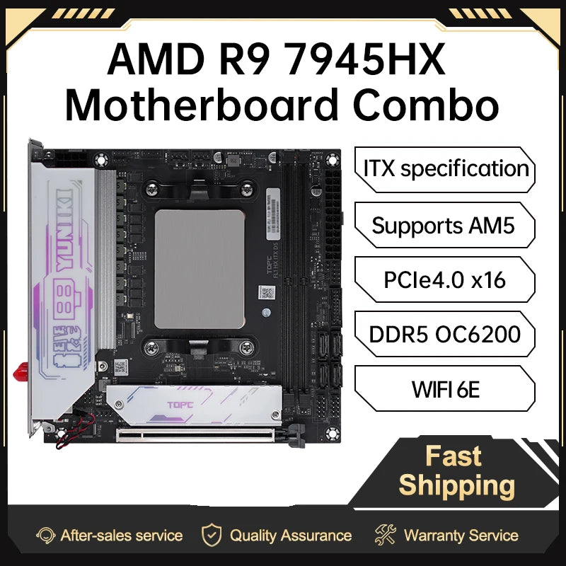 TOPC AMD Ryzen 9 7945HX Mini ITX Motherboard CPU Combo DDR5 PCIe 4.0 x16 Dual M.2 2.5G LAN Gaming PC DIY Board