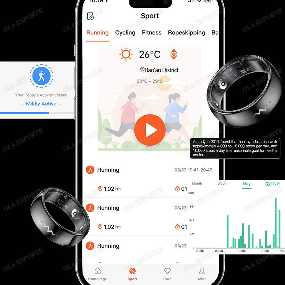 2026 New Smart Ring Heart Rate Blood Oxygen Health Monitoring 3ATM Waterproof Multi-sport Mode Ring with Charging Case Smartring