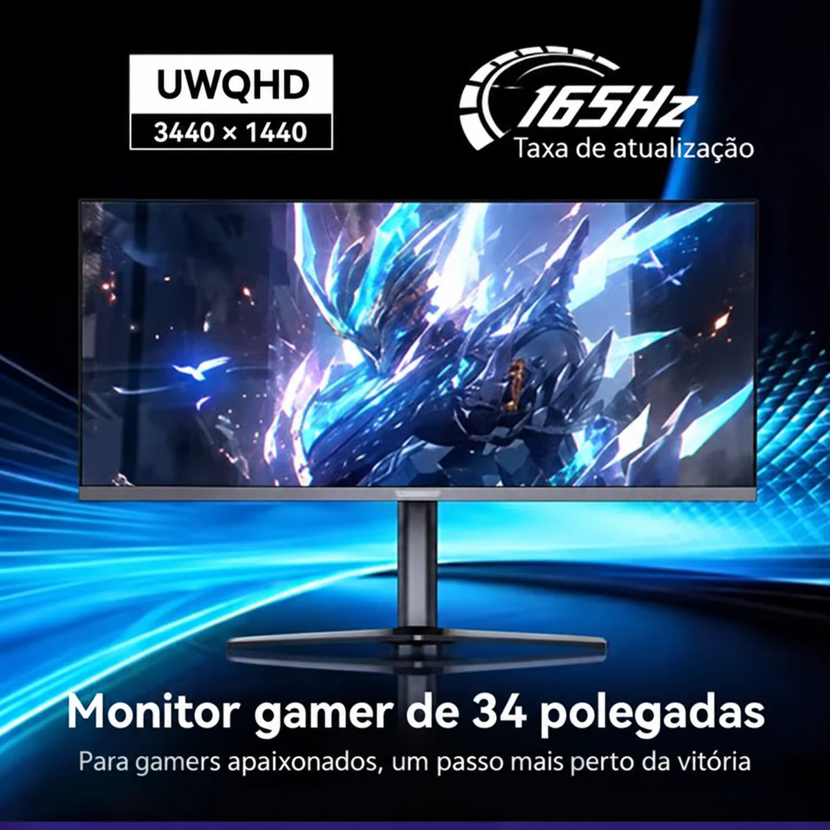 Reletech 34" Ultrawide Gaming Monitor UWQHD 3440x1440 165Hz 1500R Curved VA 21:9 4000:1 HDMI DP