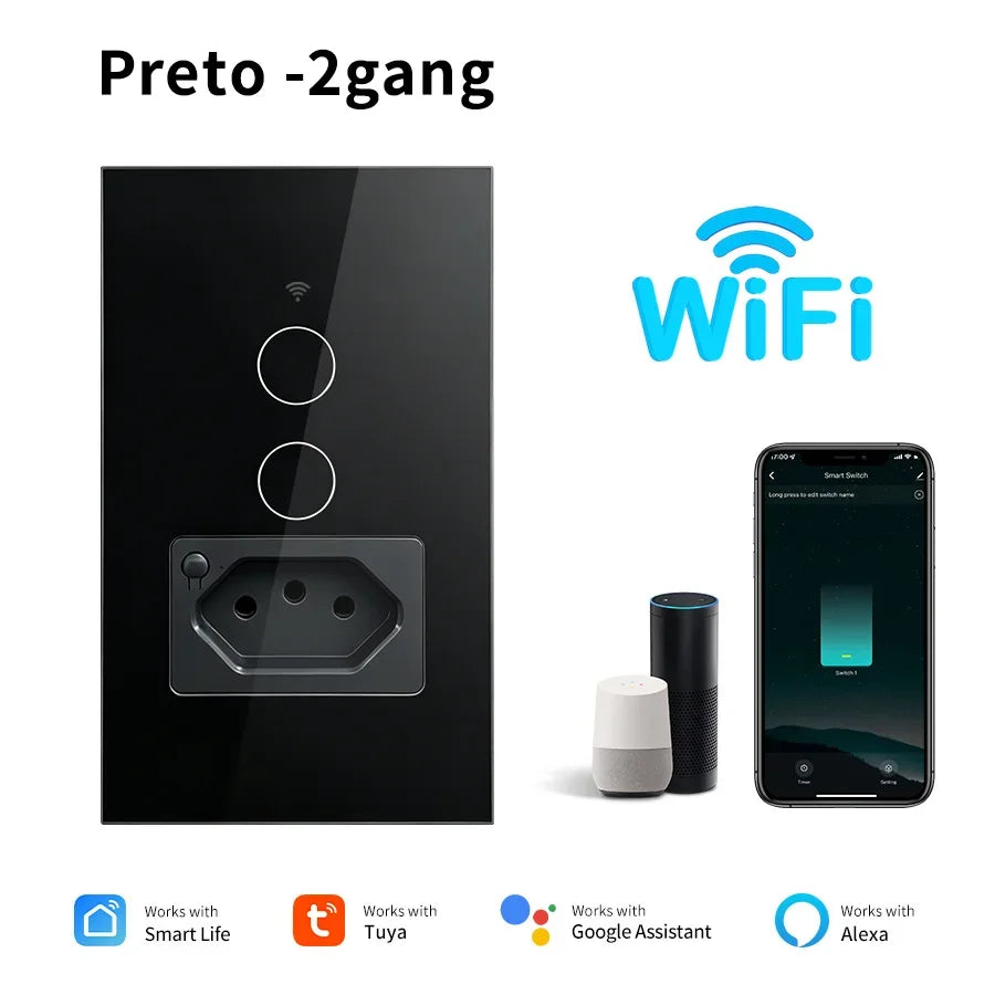 Brazil Socket Smart WiFi Touch Switch Tuya APP Remote Control Alexa Google Home Timer Schedule 1/2 Gang Wall Switch Panel