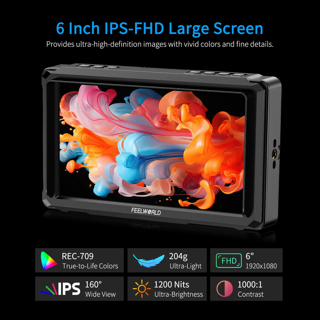 FEELWORLD FW568 PRO 6 Inch 1200nit High Bright Camera DSLR Field Monitor 4K 60Hz HDMI Waveform Monitoring Lightweight
