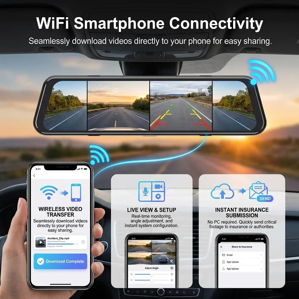 4K Super HD Dash Cam BSD ADAS Car Rearview Mirror Blind Spot Detection Loop Recording 1080P Rear Camera  Video Recorde 12 Inch