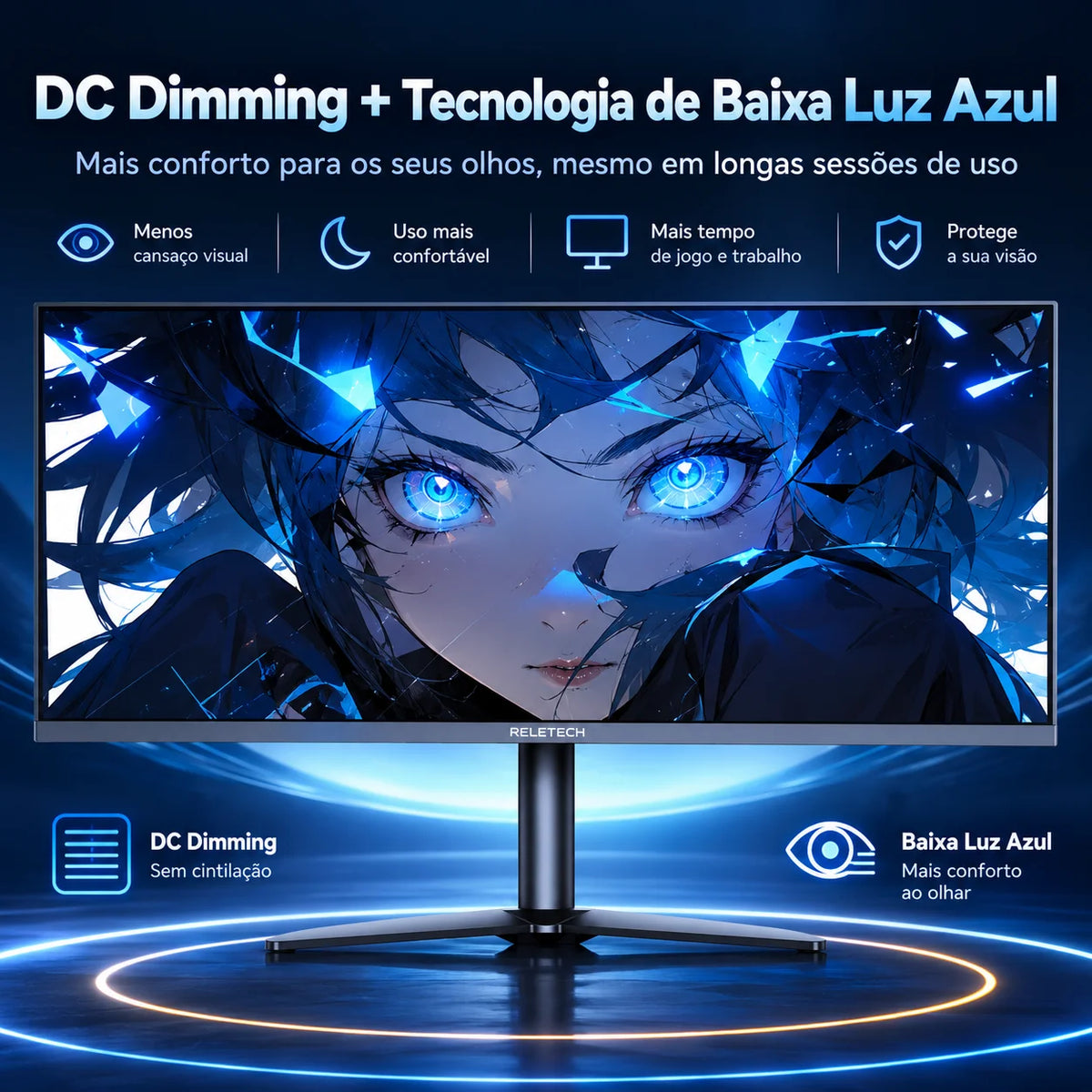 Reletech 34" Ultrawide Gaming Monitor UWQHD 3440x1440 165Hz 1500R Curved VA 21:9 4000:1 HDMI DP