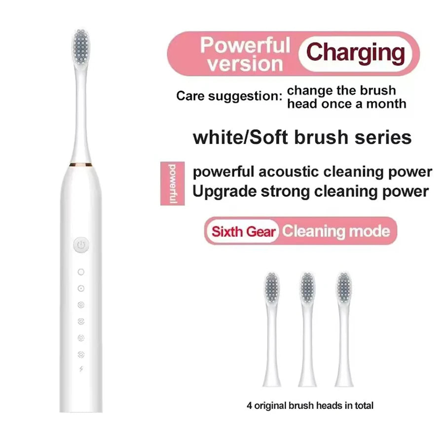 Electric Ultrasonic Toothbrush Six Speed Mode Home Soft Hair USB Charging Waterproof Adult Tooth Cleaner Automatic Couple Set-