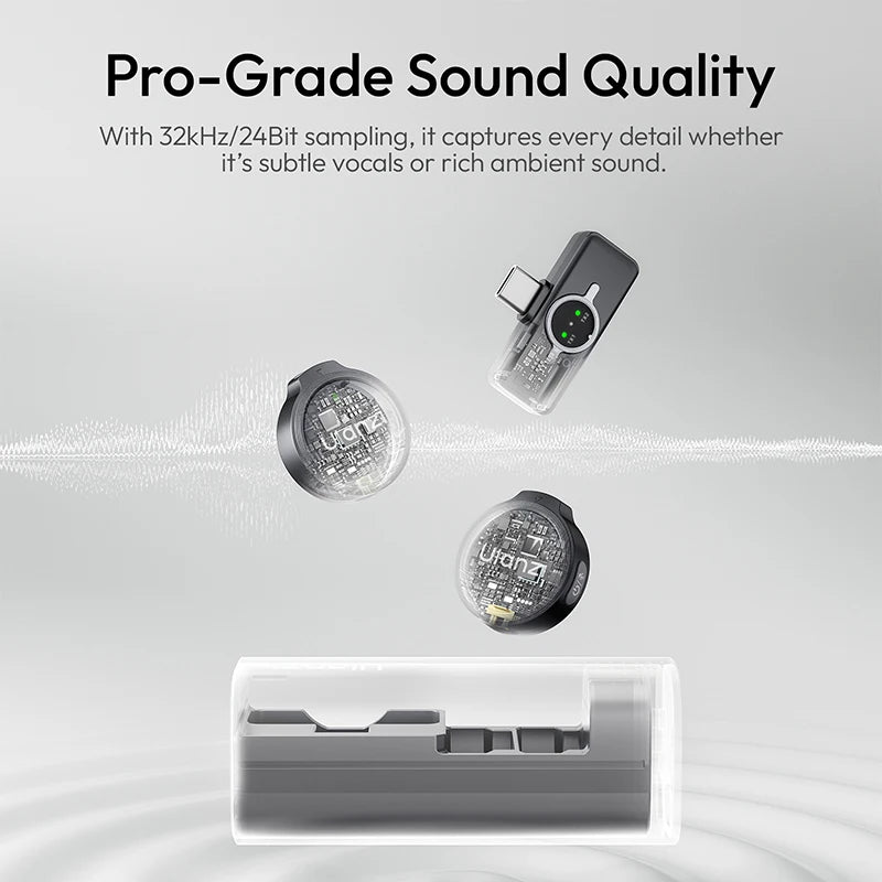 Ulanzi A21 Wireless Lapel Microphone Dual Recording 100M Transmission Noise Cancellation for Cameras Phone Video Recording Live