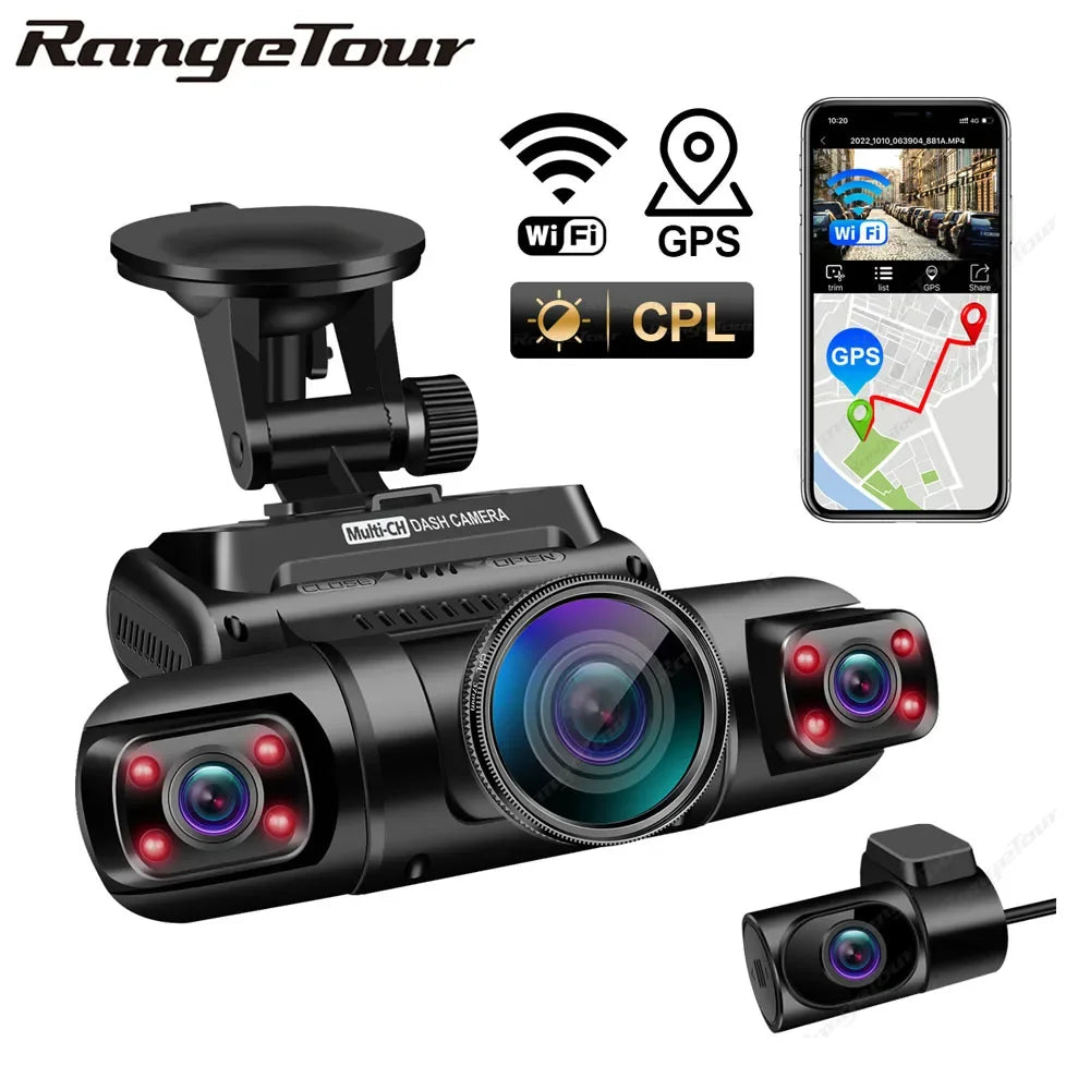 4 Channel 1080P+1080P+1080P+1080P WiFi GPS Car DVR Dual Lens 8 Infrared Light Night Vision 3 Lens 170 Degree Dash Cam Car Camera