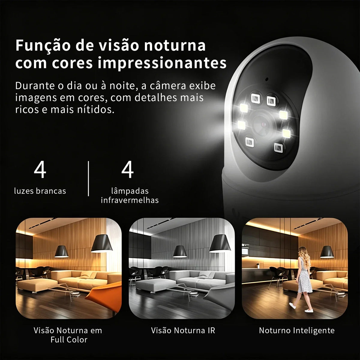 Âmera Pt Wi-Fi 6 360 ° Color Night Vision, Person Detection, Two-Way Audio, Real-Time Alert Via App, Coibeu